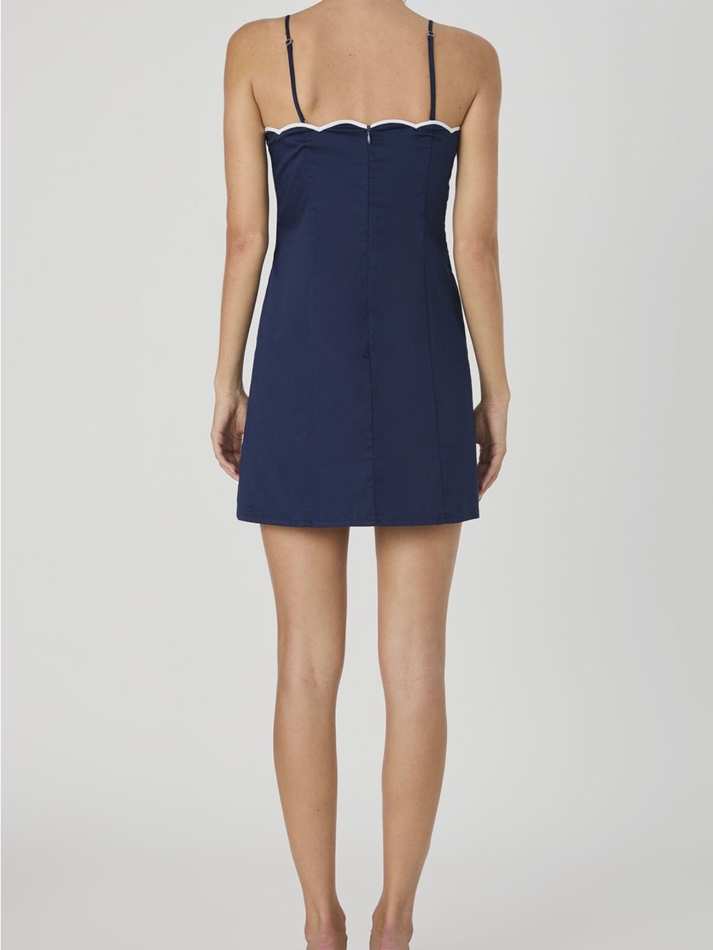 French Connection Navy Mini Dress with Contrast Scallop Trim 100% cotton - Picture 2 of 11